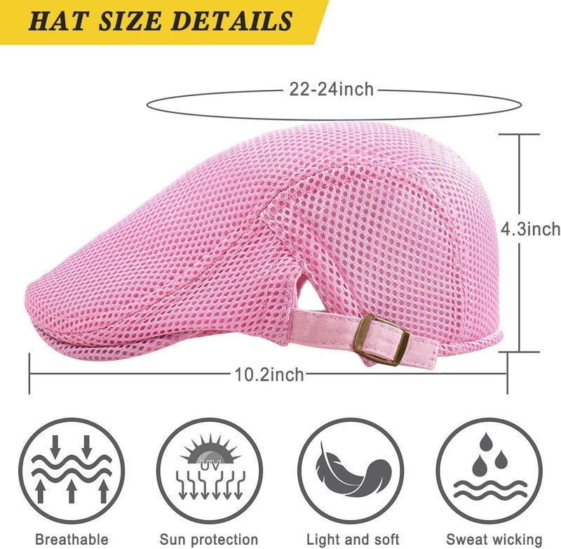 Xinveen Men's Mesh Cap Breathable Summer Newsboy Hat Adjustable Beret Ivy Cap Irish Cabbie Driving Hunting Hats - Image 4